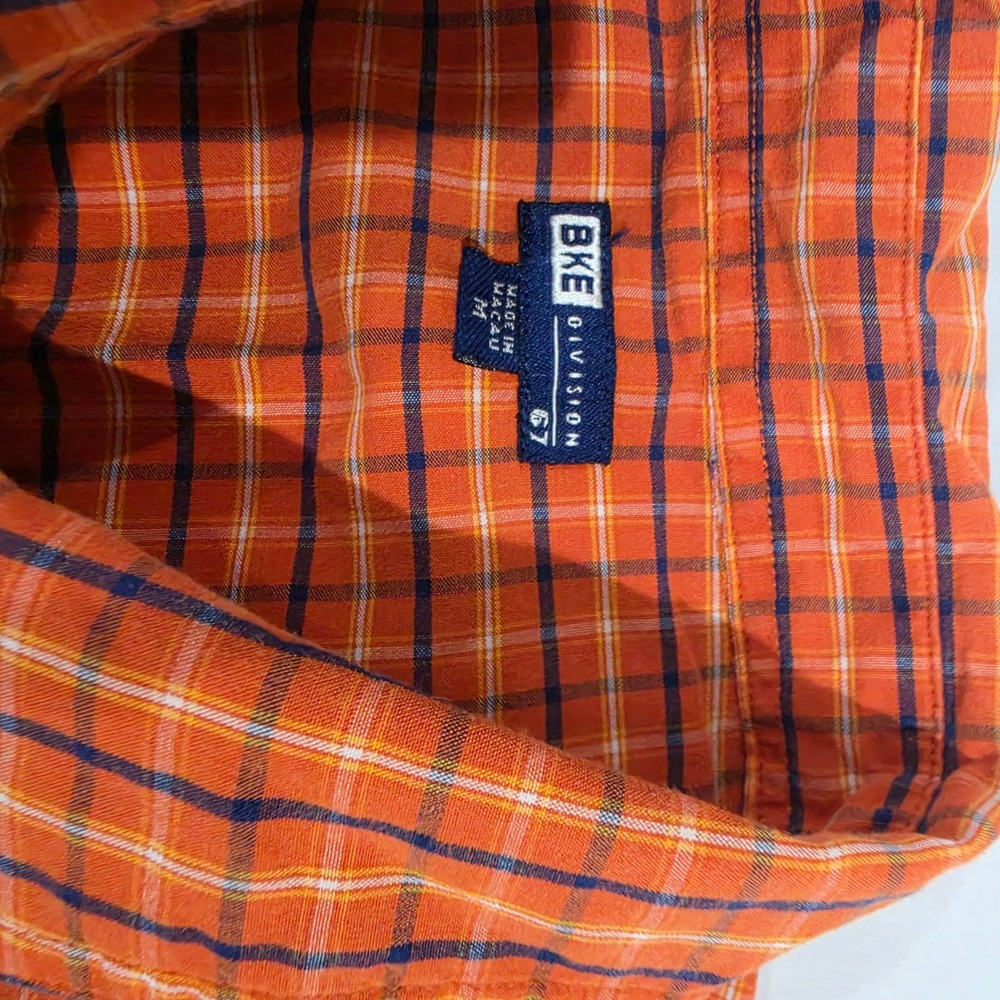 BKE Division 67 Button Down Shirt Mens Medium Orange Plaid Excellent Long Sleeve - Picture 2 of 7